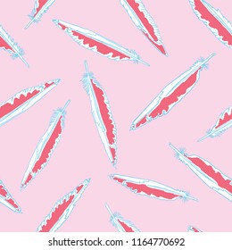 Sketchy Bird Feathers Seamless Vector Pattern Background, Hand Drawn Pastel Illustration for Summer Fashion Prints, Retro Pop Art Textiles, On Trend Home Decor, Feminine Girly Stationery, Wallpaper
