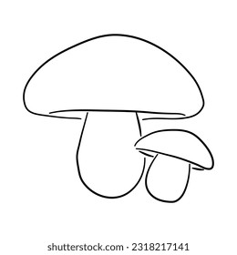Sketchy black icon of Agaricus mushroom. Hand-drawn doodle style. Vector illustration.