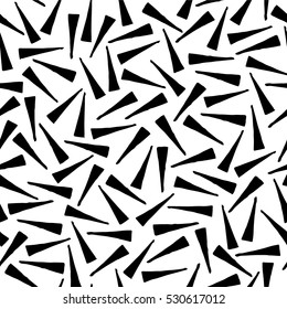 Sketchy black triangles scattered on white background. Seamless abstract geometric pattern.