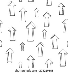 Sketchy black and white Up arrows and pointers seamless pattern, vector