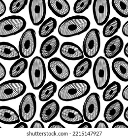 Sketchy Bold And Tiny Circles Vector Seamless Pattern. Grunge Doodle Drawing, Different Black Vector Spots. Random Blob Organic Pattern. Hand Drawn Abstract Spot Shapes.