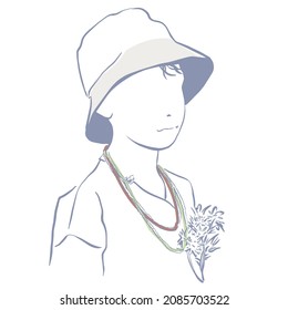 Sketchy boy with hat and flowers vector illustration 