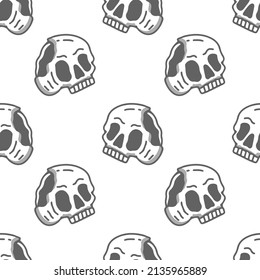 Sketchy broken skull head on white background seamless pattern. Modern vintage, pop art style seamless pattern concept.