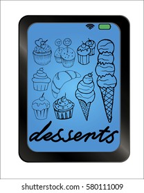 Sketchy cakes set on background plate. Hand drawn. Vector illustration.