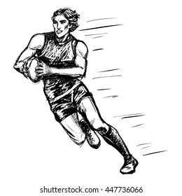 Sketchy Cartoon Comics Style Vector Isolated Illustration Of Australian Rules Football Player. 