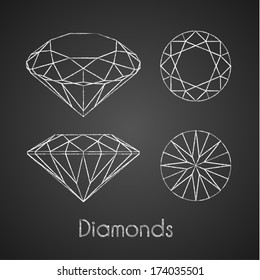 Sketchy chalk-drawn diamond icons - eps10