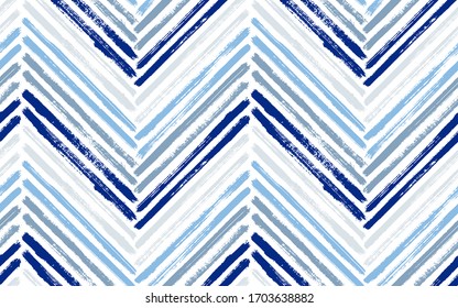 Sketchy chevron interior print vector seamless pattern. Ink brushstrokes geometric stripes. Hand drawn paint texture zig zag chevron ornament. Watercolor textile print seamless design.