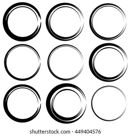 Sketchy circles with hand-drawn effect. Set 9 grungy circles