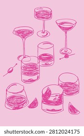 sketchy cocktail glasses, seperate elements