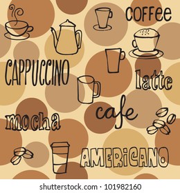 Sketchy coffee icons and words seamless vector