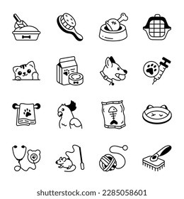 A Sketchy Collection of Pet Essentials Icons

