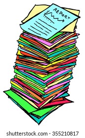 sketchy color Stack of Business Reports, isolated on white 
