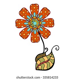 Sketchy colored doodle flower. Vector illustration