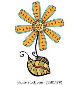 Sketchy colored doodle flower. Vector illustration