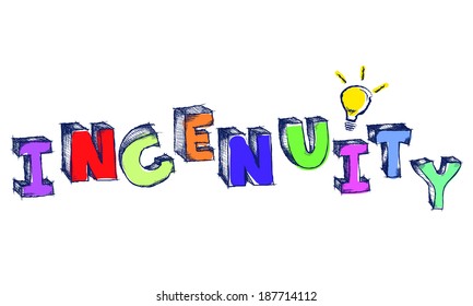 Sketchy colorful word Ingenuity with light bulb