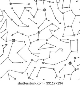 Sketchy constellation patterns. Vector space and stars illustration.