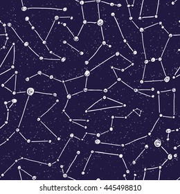 Sketchy constellation patterns. Vector space and stars illustration.