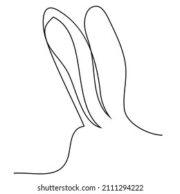 Sketchy, contour silhouette of the ears of a hare, a rabbit. Continuous one line drawing. Isolated vector illustration with black line on white background. Line art.