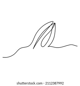 Sketchy, contour silhouette of the ears of a hare, a rabbit. Continuous one line drawing. Isolated vector illustration with black line on white background. Line art.