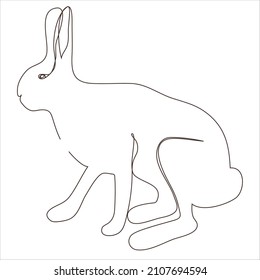 Sketchy, contour silhouette of a hare, a rabbit. Continuous one line drawing. Isolated vector illustration with black line on white background. Line art.