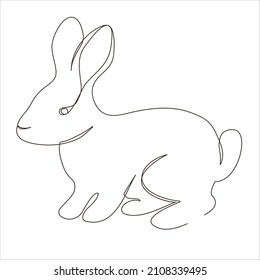 Sketchy, contour silhouette of a hare, a rabbit. Continuous one line drawing. Isolated vector illustration with black line on white background. Line art.