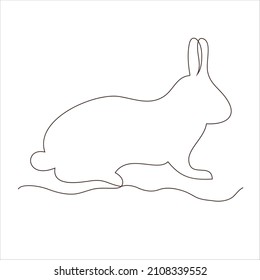 Esbozo, silueta de contorno de liebre, conejo. Dibujo continuo de una línea. Ilustración vectorial aislada con línea negra sobre fondo blanco. Arte de línea.