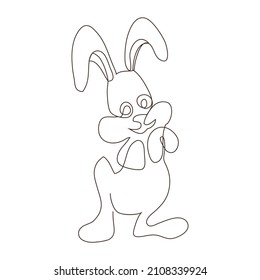 Sketchy, contour silhouette of a hare, a rabbit. Continuous one line drawing. Isolated vector illustration with black line on white background. Line art.