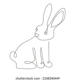 Sketchy, contour silhouette of a hare, a rabbit. Continuous one line drawing. Isolated vector illustration with black line on white background. Line art.