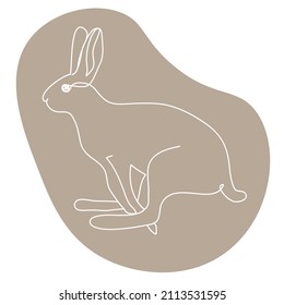Sketchy, contour silhouette of a hare, rabbit, ears. Continuous one line drawing. Isolated vector illustration with black line on white background. Line art.