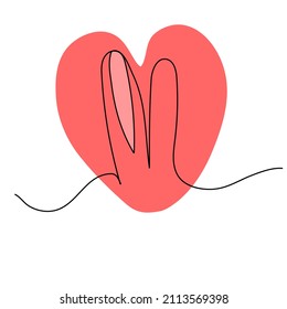 Sketchy, contour silhouette of a hare, rabbit, ears. Continuous one line drawing. Isolated vector illustration with black line on white background. Line art.