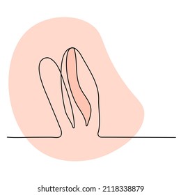 Sketchy, contour silhouette of a hare, rabbit, ears. Continuous one line drawing. Isolated vector illustration with black line on white background. Line art.