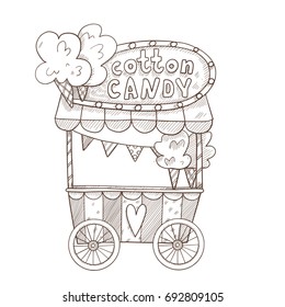 Sketchy Cotton candy stroller. Vector illustration