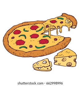Sketchy creative pizza. Good for menu design. Vector illustration