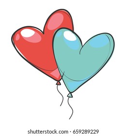 Sketchy creative romantic heart balloons. Flat icon. Vector illustration