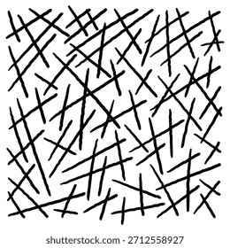 Textura de rayado incompleto con garabatos entrecruzados y líneas aleatorias. Azulejo dibujado a mano blanco y negro sin costuras. Ilustración vectorial de stock en estilo dibujado a mano.

