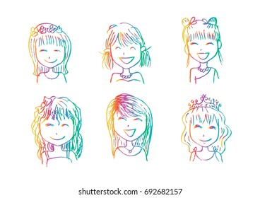 Sketchy of cute girl smiling.