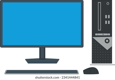 Sketchy desktop with a computer and art line