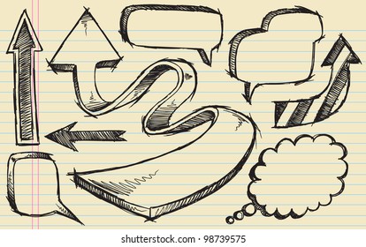 Sketchy doodle Arrows and Speech bubble Vector Illustration Set