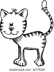 Dibujo de un doodle corto para el vector del gato Ilustración