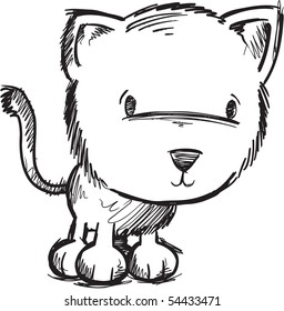 Dibujo de un doodle corto para el vector del gato Ilustración
