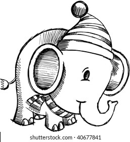 Sketchy Doodle Christmas Elephant vector