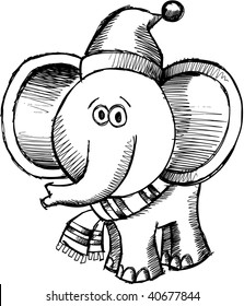 Sketchy Doodle Christmas Elephant vector