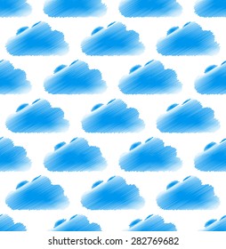 Sketchy (doodle) cloud pattern with round, cumulus clouds. Seamlessly repeatable.
