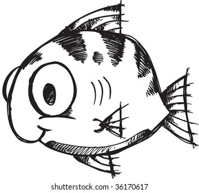 Sketchy doodle fish Vector Illustration