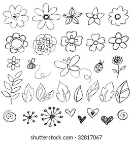 Sketchy Doodle Flowers Vector Illustration