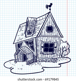 Sketchy doodle hand-drawn house (cottage)