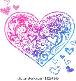 Sketchy Doodle Heart and Swirls Vector Illustration