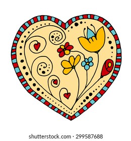 Sketchy Doodle Heart and Swirls Vector Illustration