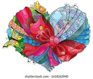 Sketchy doodle heart tied with a ribbon with a bow