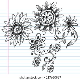 Schetterende Doodle Henna Elegante Bloemen en Vines Hand getrokken Vector